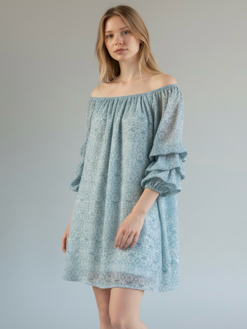 Indigo Rose Blue Printed Ruffle-Sleeve Women's Dress 2x